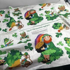 Cute St. Patricks Day Fabric 2 Panel Appliques Cranston Fabricclover leprechaun